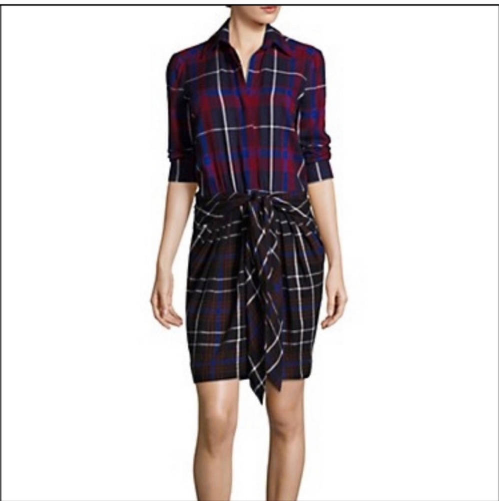 L'AGENCE Kylie  Navy and White Plaid Pencil Dress